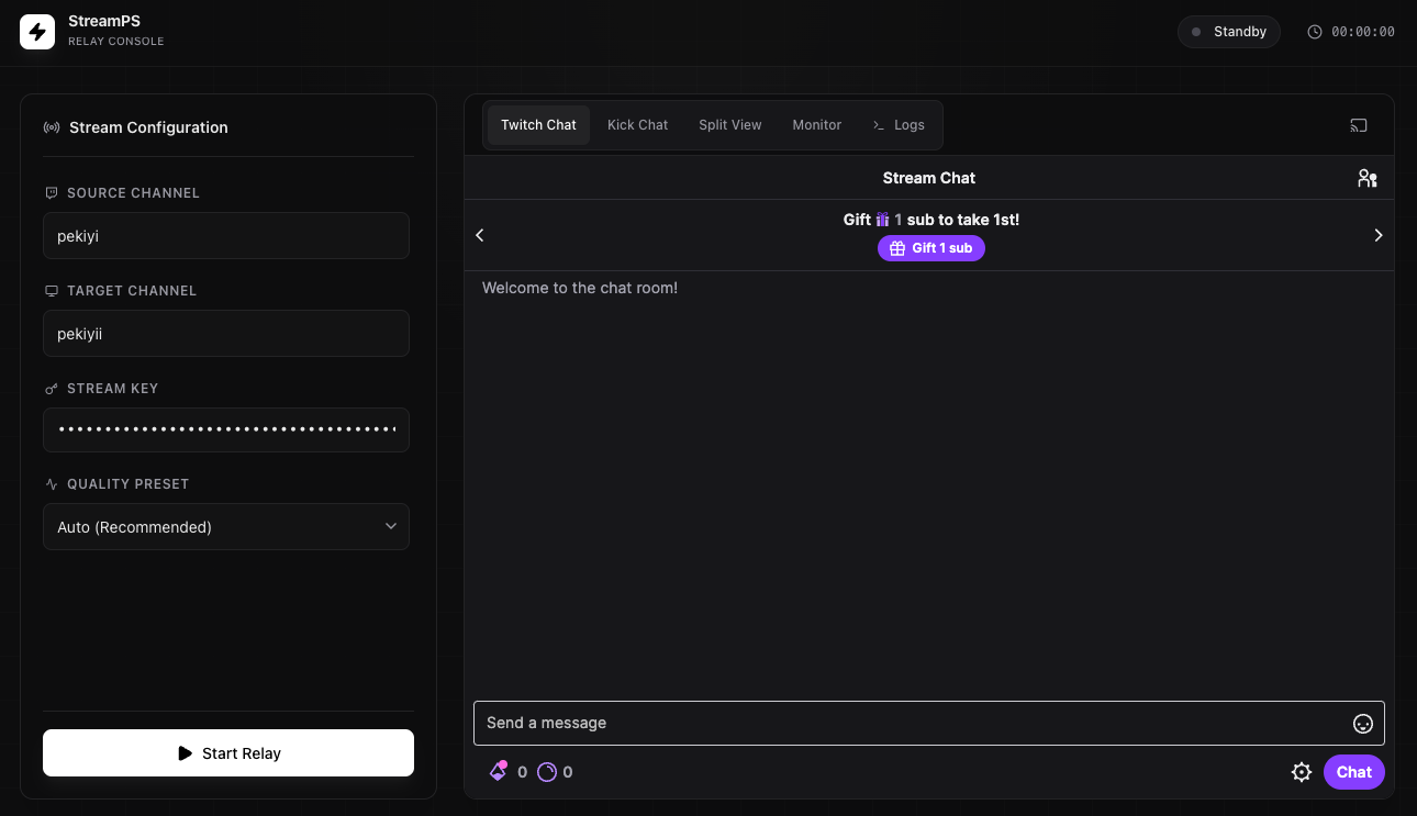 StreamPS dashboard